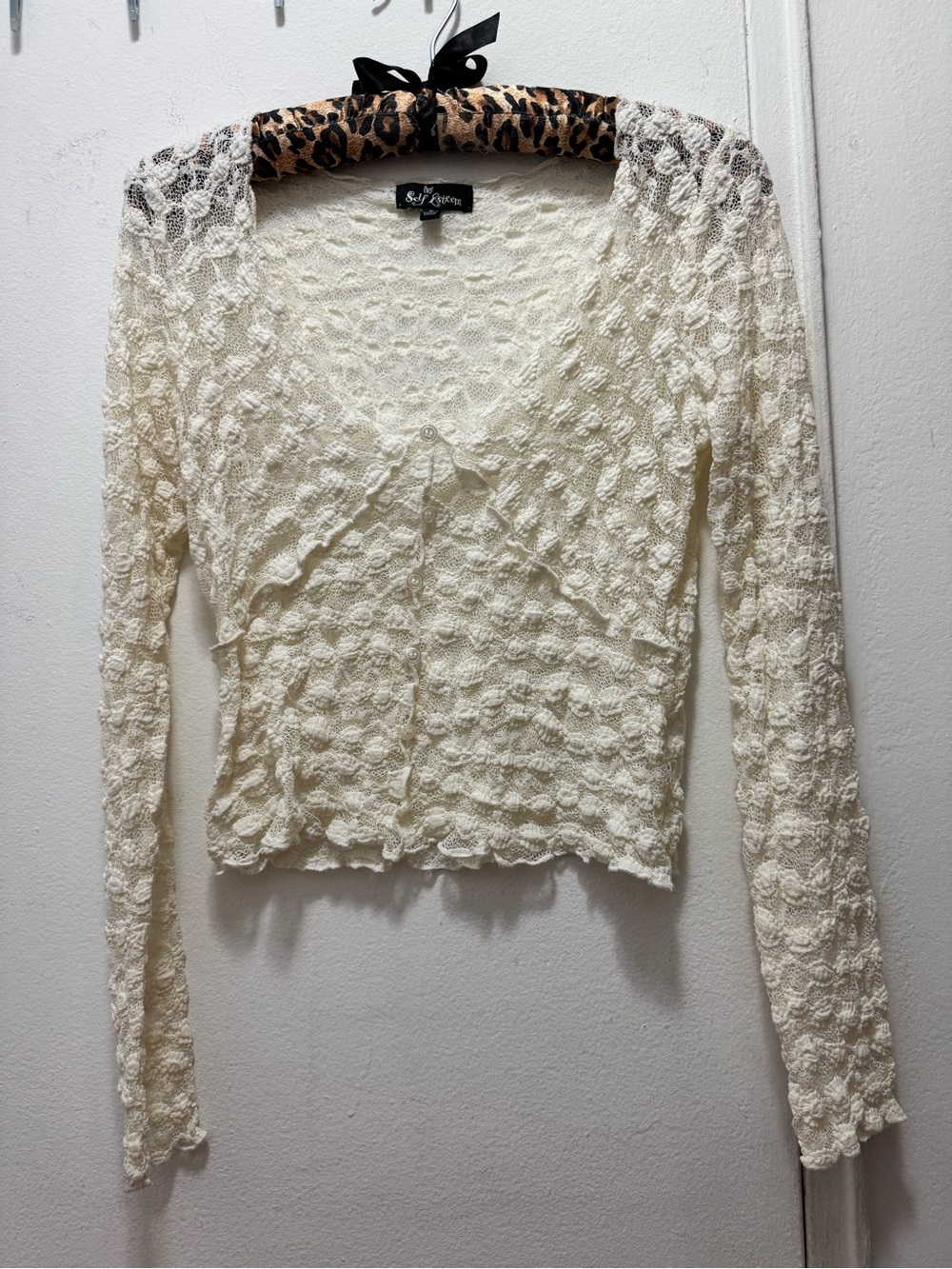 2000s Y2K Self Esteem Cream Lace Long-Sleeve Top Medium